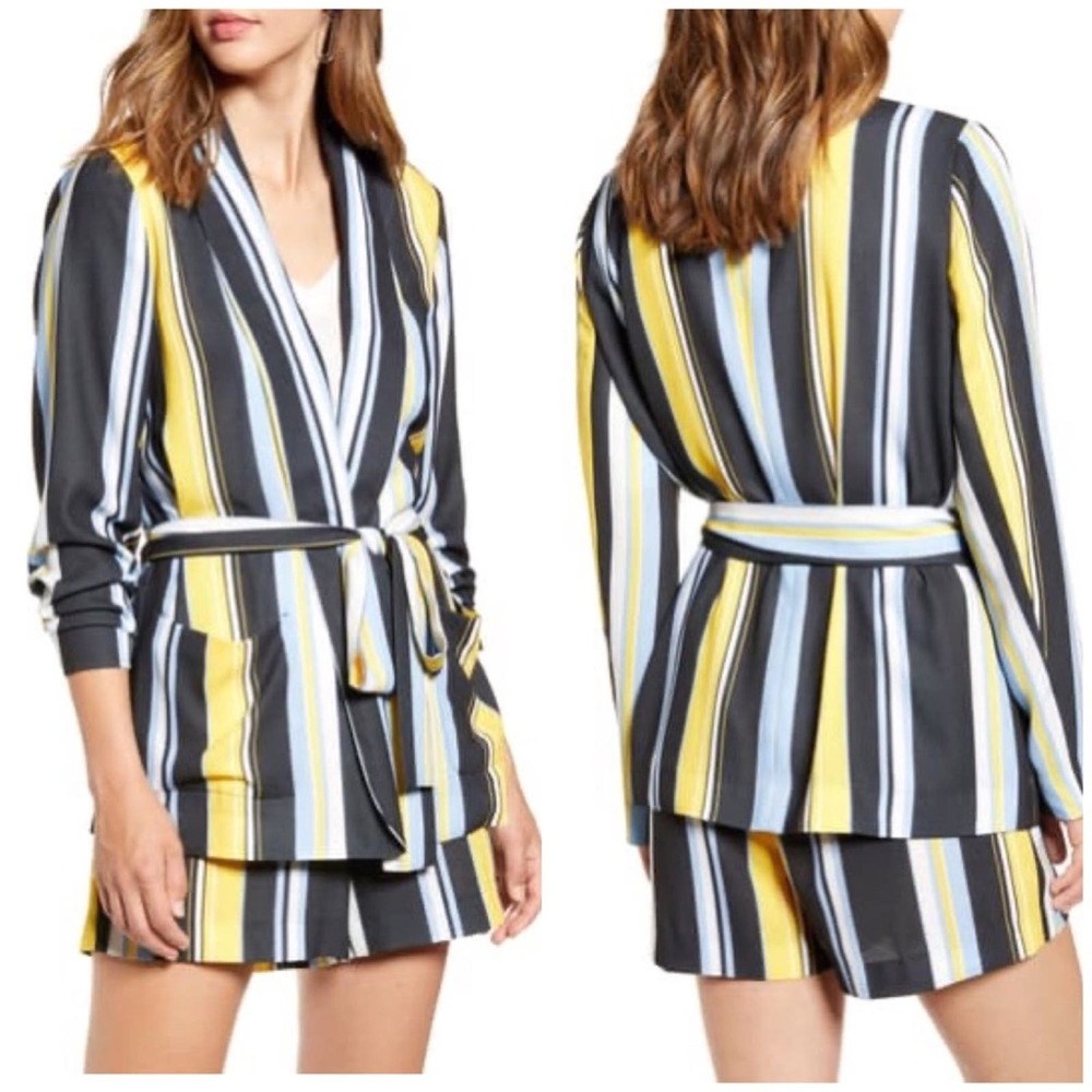 Halogen Striped Soft Tie Waist Jacket Petite Medium